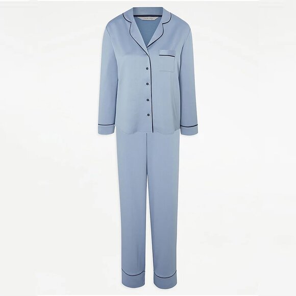 George Blue Satin Traditional Pyjamas SET Lingerie Size 6 - Picture 1 of 9
